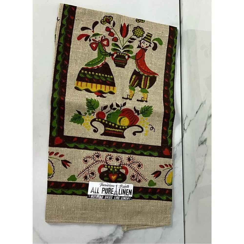 VINTAGE Parisian Prints 100% Pure Linen Tea Towel